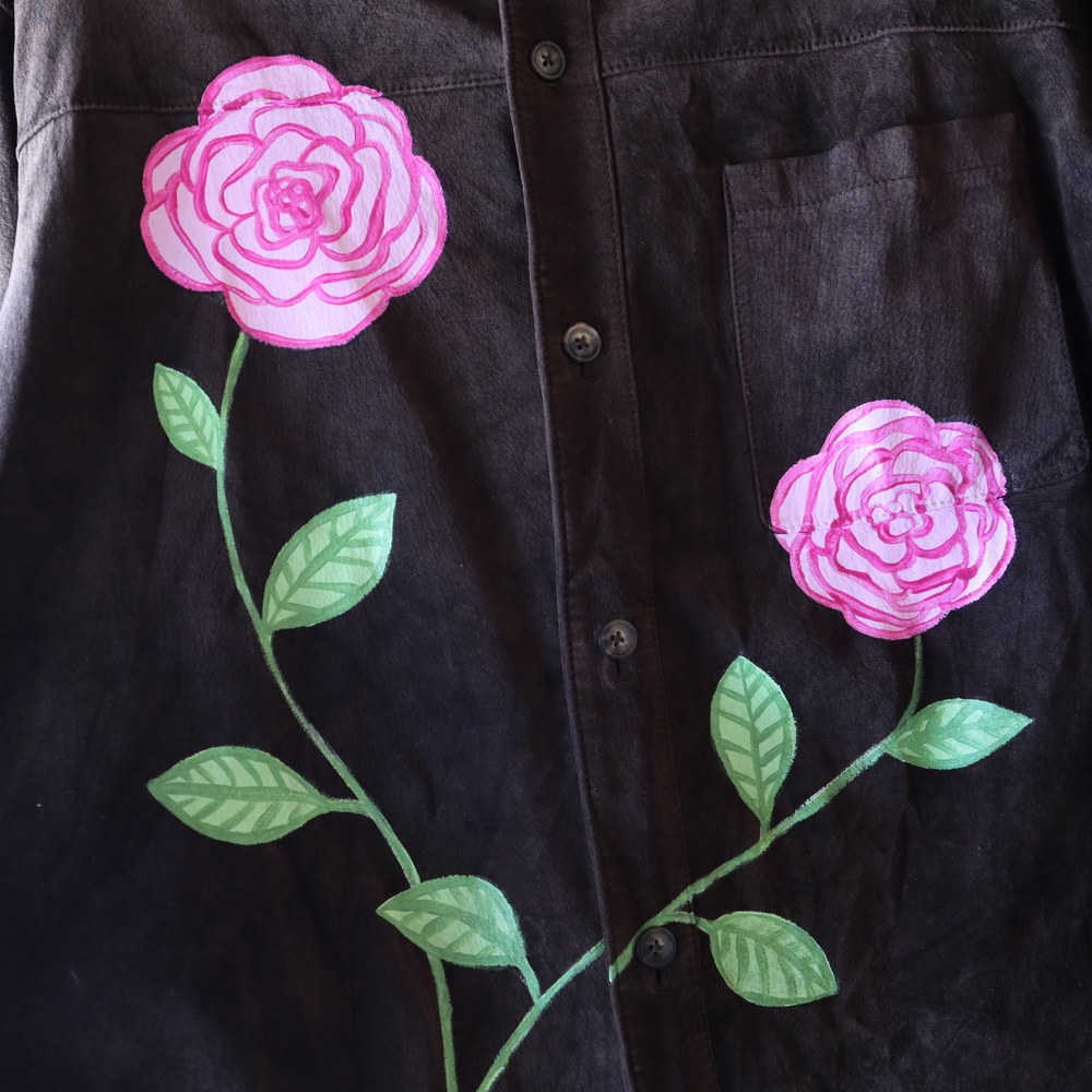 Hand Painted Brown Suede Jacket Flowers XL • 2XL - Picture 5 of 9
